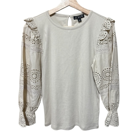 NWT - J. Crew Ruffle-trim eyelet top in vintage rib - Size S - Picture 2 of 4